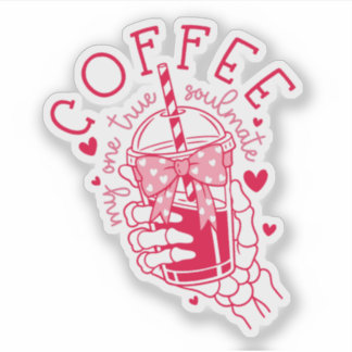 Coffee Soulmate Red Hearts Skeleton Hand  Klistermärken