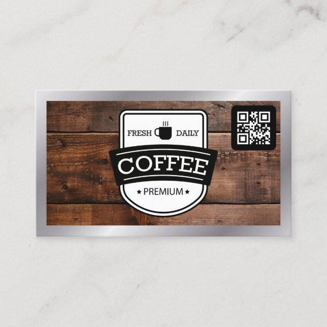 Coffee Stain | Kaffe Shop Barista Wood Background Visitkort (Framsida)