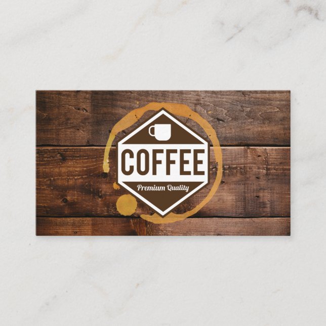 Coffee Stain | Kaffe Shop Barista Wood Trim Visitkort (Framsida)