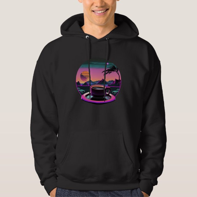 Coffee Synthwave 80s Retrowave Aesthetic Hoodie (Framsida)