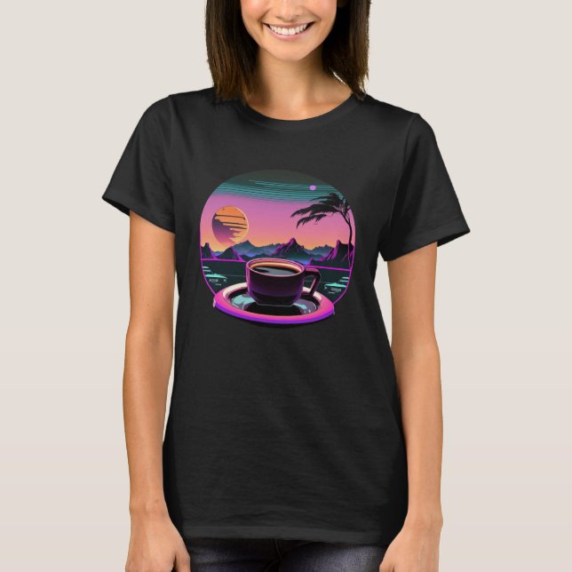 Coffee Synthwave 80s Retrowave Aesthetic T Shirt (Framsida)