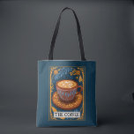 Coffee Tarot Tygkasse<br><div class="desc">En konstnärlig illustrerad kaffelivsstil mörk turkos tarot tote bag. För din favoritbarista eller vän. En underbar gåva till ett kaffe älskare.</div>