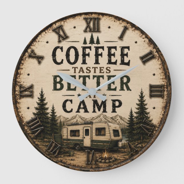 Coffee Tastes Better at Camp Rustic Stor Klocka (Framsida)