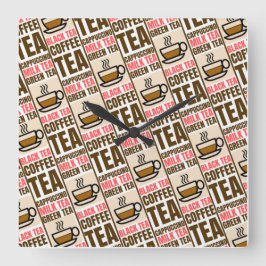 COFFEE TEA MÖNSTER, Akrylväggslås Fyrkantig Klocka
