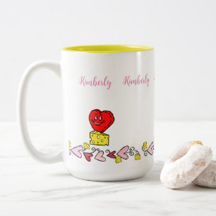 Coffee Tea Mugg, Mouse Cheese Kärlek Hearts Två-Tonad Mugg