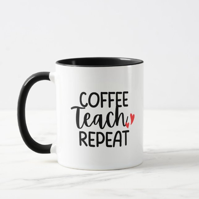 'Coffee Teach Repeat' Relatable Fun Teacher Gift  Mugg (Vänster)