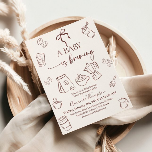 Coffee Theme Beige Bow Baby is Brewing Baby Shower Inbjudningar (Skapare uppladdad)