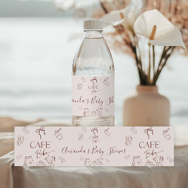 Coffee Theme Beige Cafe Bebe Brewing Baby Shower Vattenflaskor Etikett