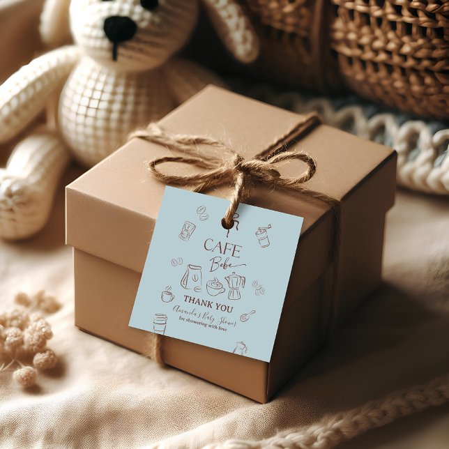 Coffee Theme Blue Bow Cafe Bebe Boy Baby Shower Gåvor Etiketter (Skapare uppladdad)