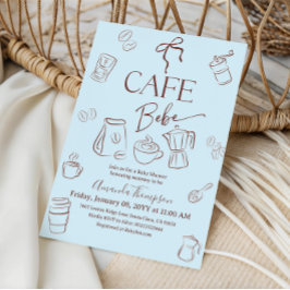 Coffee Theme Blue Bow Cafe Bebe Boy Baby Shower Inbjudningar