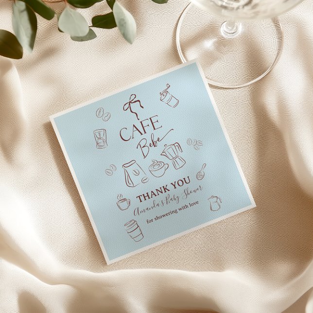 Coffee Theme Blue Bow Cafe Bebe Boy Baby Shower Pappersservett (Skapare uppladdad)