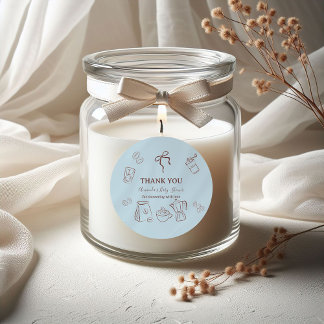 Coffee Theme Blue Bow Cafe Bebe Boy Baby Shower Runt Klistermärke