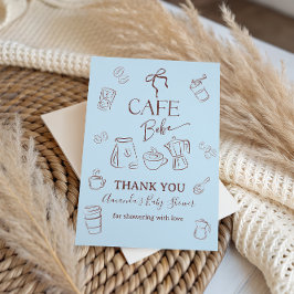 Coffee Theme Blue Bow Cafe Bebe Boy Baby Shower Tack Kort