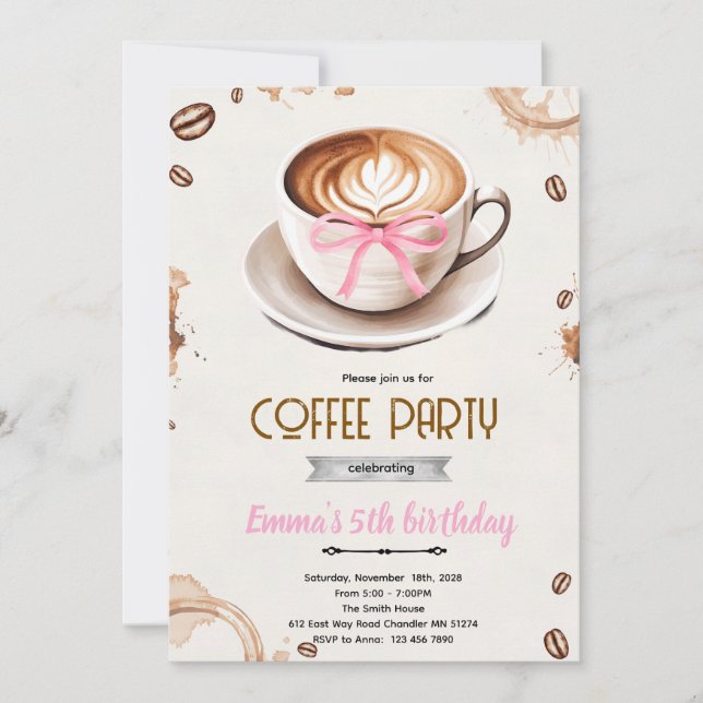 Coffee theme girl party invitation inbjudningar (Framsida)