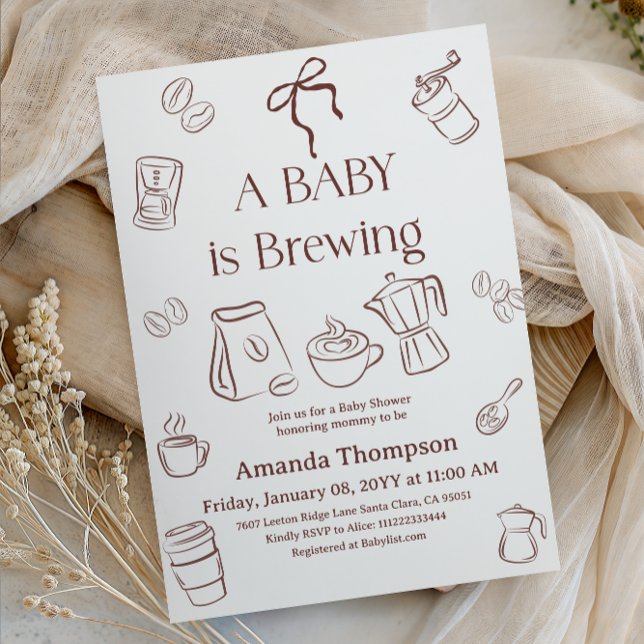 Coffee Theme Neutral Bow Brewing Baby Shower Inbjudningar (Skapare uppladdad)
