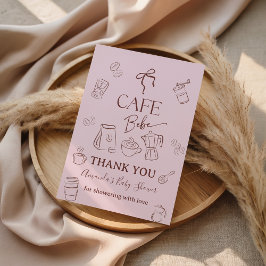 Coffee Theme Pink Bow Cafe Bebe Girl Baby Shower Tack Kort