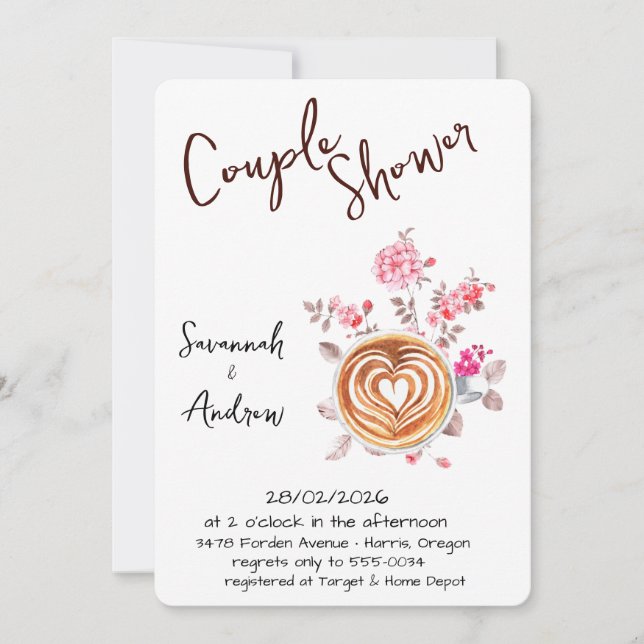 Coffee Themed Couple Shower Invitation Inbjudningar (Framsida)