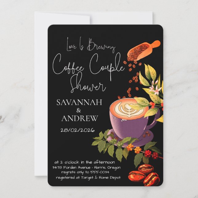 Coffee Themed Couple Shower Invitation Inbjudningar (Framsida)