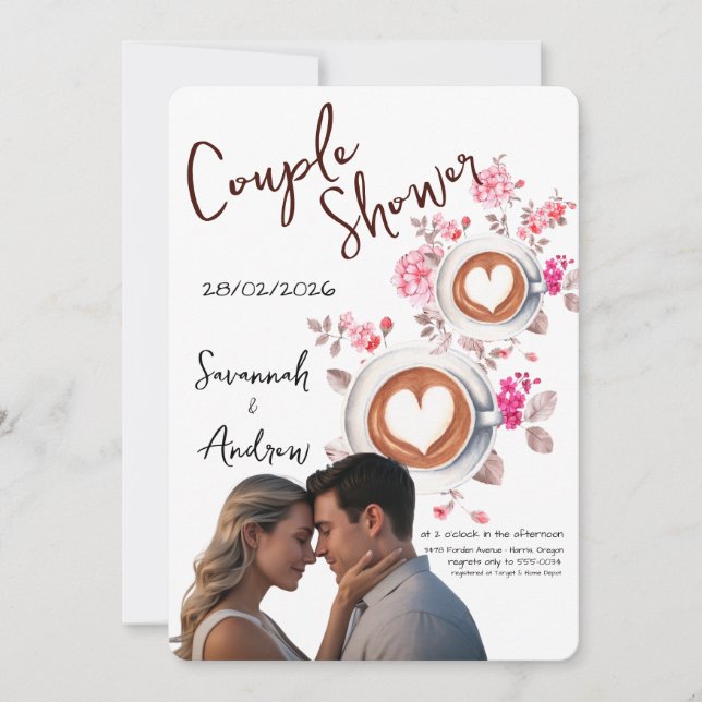 Coffee Themed Couple Shower Invitation Inbjudningar (Framsida)
