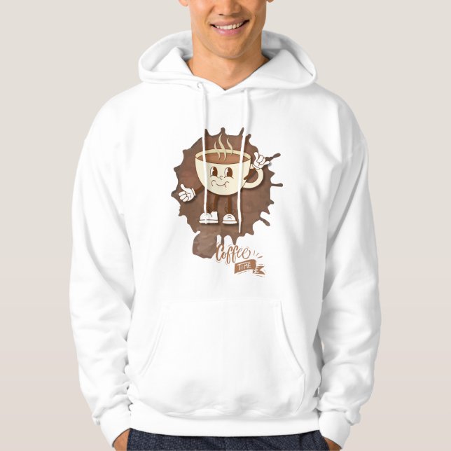 **Coffee Time – Cute Smiling Cup Steam  Hoodie (Framsida)