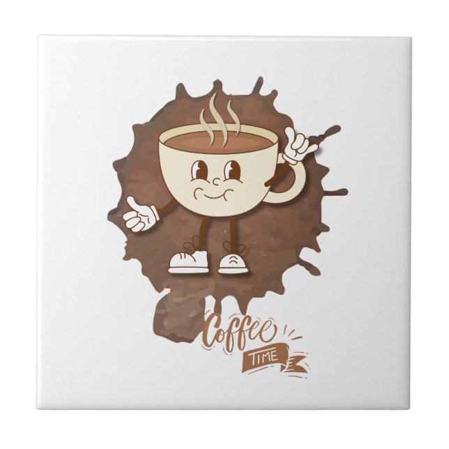 **Coffee Time – Cute Smiling Cup Steam  Kakelplatta (Framsidan)