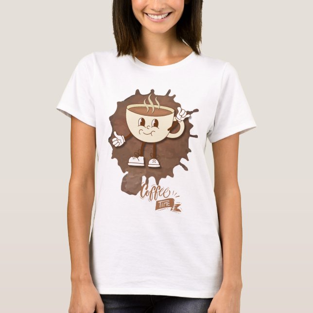 **Coffee Time – Cute Smiling Cup Steam  T Shirt (Framsida)