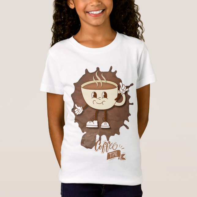  **Coffee Time – Cute Smiling Cup Steam T Shirt (Framsida)