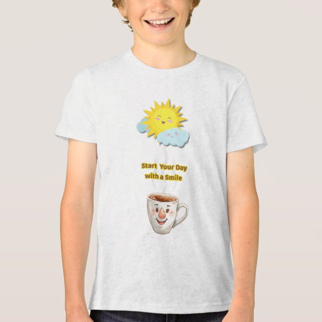 Coffee Time – Cute Smiling Cup T Shirt (Framsida)