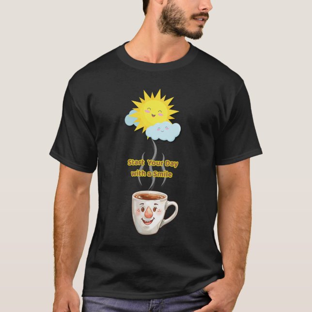 Coffee Time – Cute Smiling Cup T Shirt (Framsida)