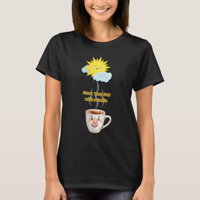 Coffee Time – Cute Smiling Cup T Shirt (Framsida)