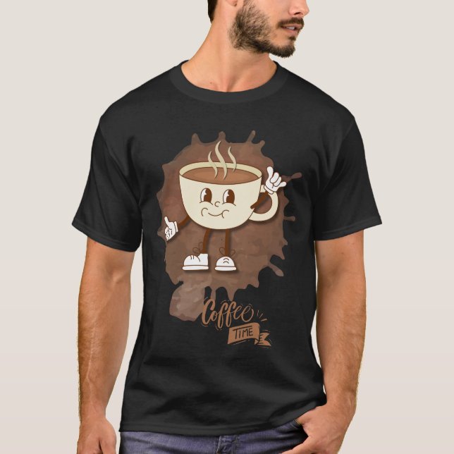 Coffee Time – Cute Smiling Cup with  Steam T Shirt (Framsida)