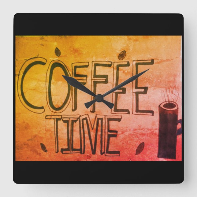 Coffee Time Wall Clock Fyrkantig Klocka (Framsida)