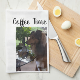Coffee Time with a Cute Sheltie! Kökshandduk