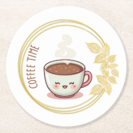 Coffee Time with Gold Leaf Coaster  Underlägg Papper Rund