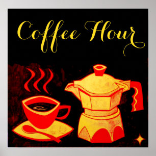 COFFEE TIMME/Red Gult Coffee Kopp och Coffepot Poster