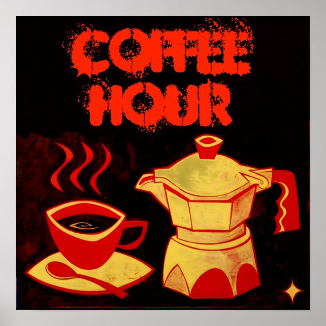 COFFEE TIMME/Red Gult Coffee Kopp och Coffepot Poster (Framsidan)