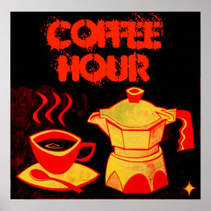 COFFEE TIMME/Red Gult Coffee Kopp och Coffepot Poster