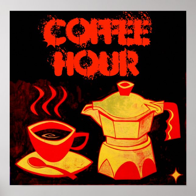 COFFEE TIMME/Red Gult Coffee Kopp och Coffepot Poster (Framsidan)