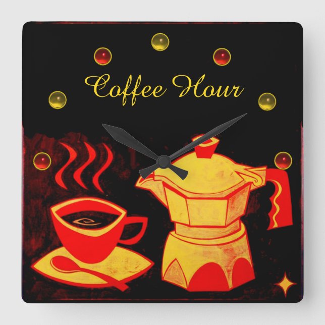 COFFEE TIMME/Red Gult Coffee kopp och kistan Fyrkantig Klocka (Framsida)