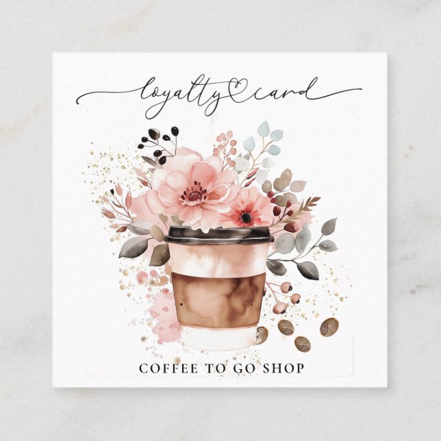 *~* Coffee To Go - Espresso QR Rewards Blommigt Lojalitetskort (Baksida)