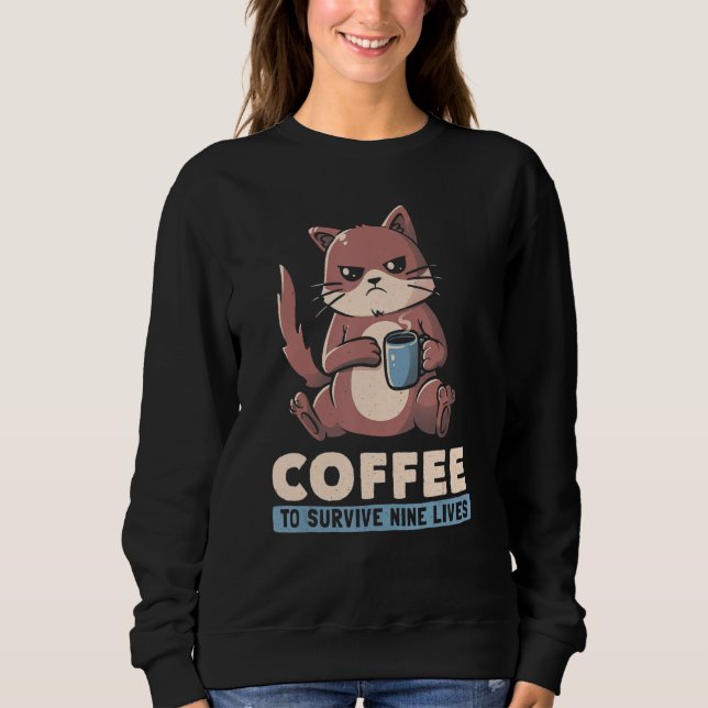 Coffee To Survive Nine Lives Angry Cat Pun Coffee  T Shirt (Framsida)