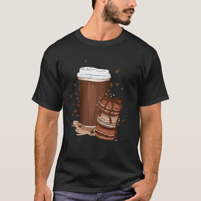 Coffee Tumbler And Macaroon Cake Aesthetics ON BAC T Shirt (Framsida)