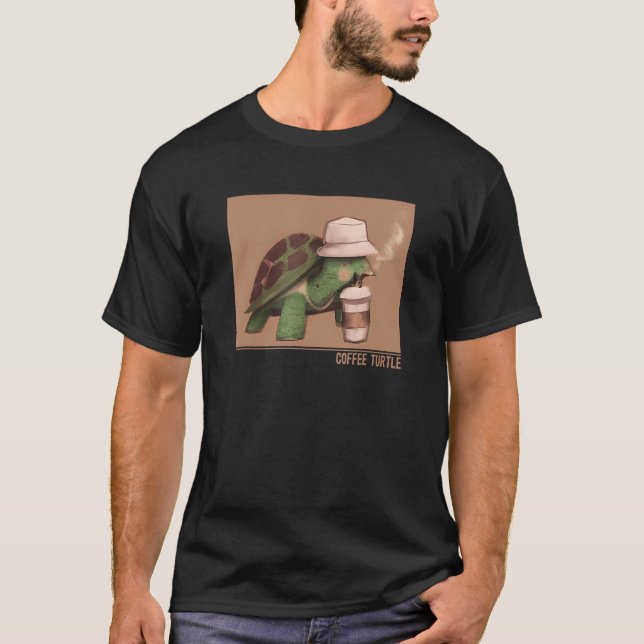 Coffee Turtle Tortoise målade Alligator Snapping T Shirt (Framsida)