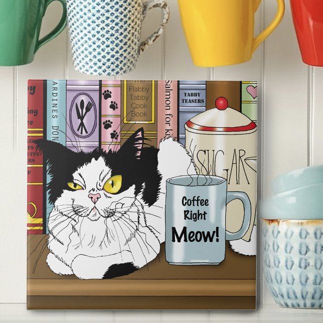 Coffee Tuxedo Cat Funny Kakelplatta (Skapare uppladdad)