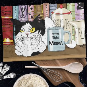 Coffee Tuxedo Cat Funny Kökshandduk