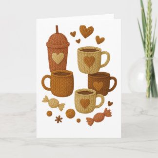 Coffee Valentine Day Love Knitted Hearts Hugs Kort