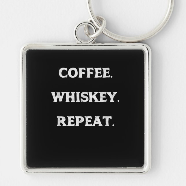 Coffee Whiskey Upprepa Fyrkantig Silverfärgad Nyckelring (Framsidan)