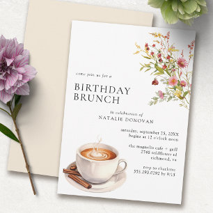 Coffee Wildblommor Modern Blommigt Birthday Brun Inbjudningar