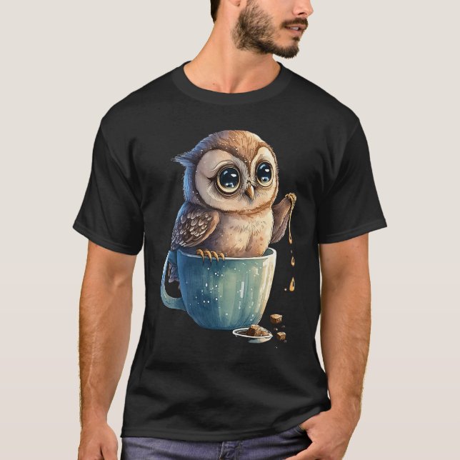 Coffee with cute owl owl coffee mug t shirt (Framsida)