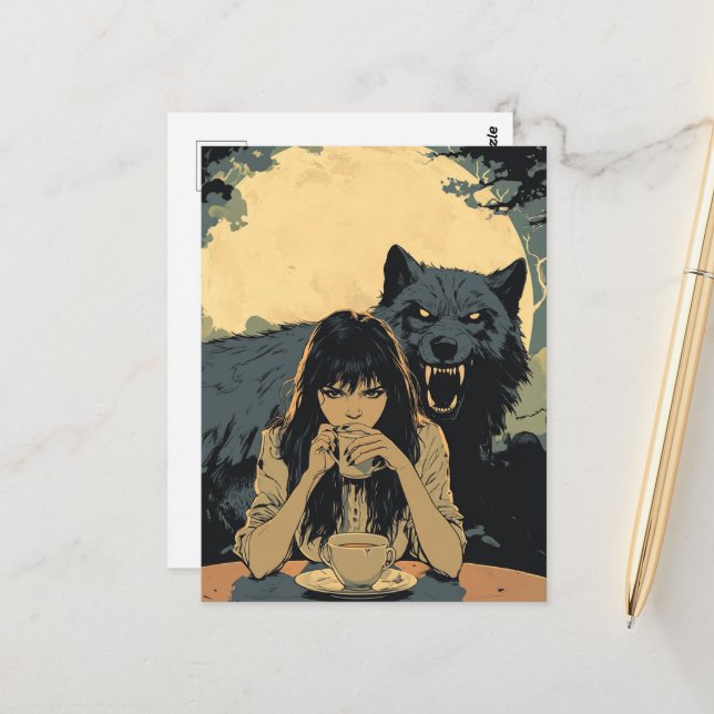 Coffee With the Wolf Vykort (Fram/Back In Situ)